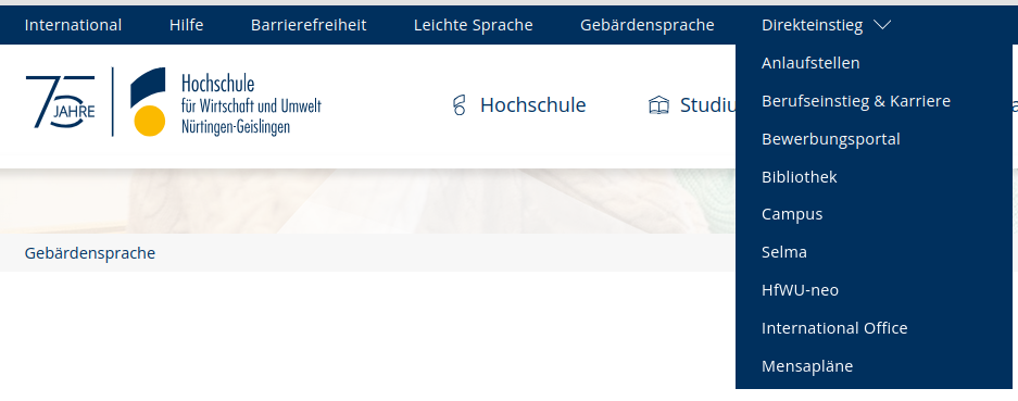 HfWU Direkteinstieg Navigation