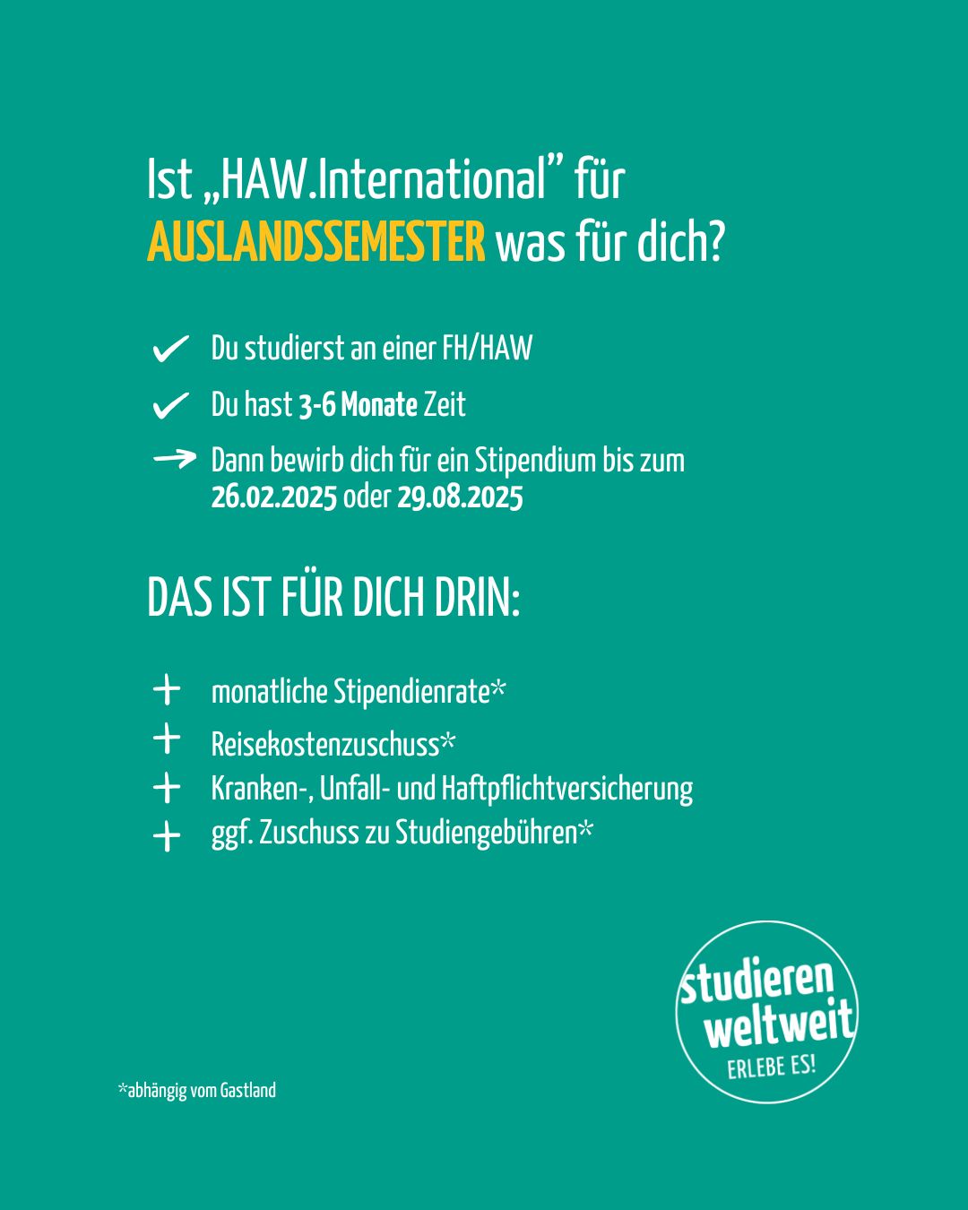 Infokachel HAW.International Auslandsstudium